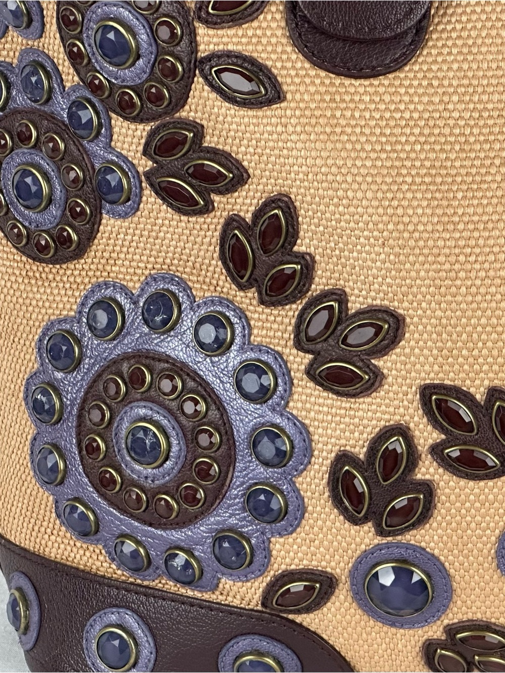 Isabella Fiore ‘Set in Stone’ Jeweled Tote Bag Tan and Brown Leather Trim - Picture 16 of 16